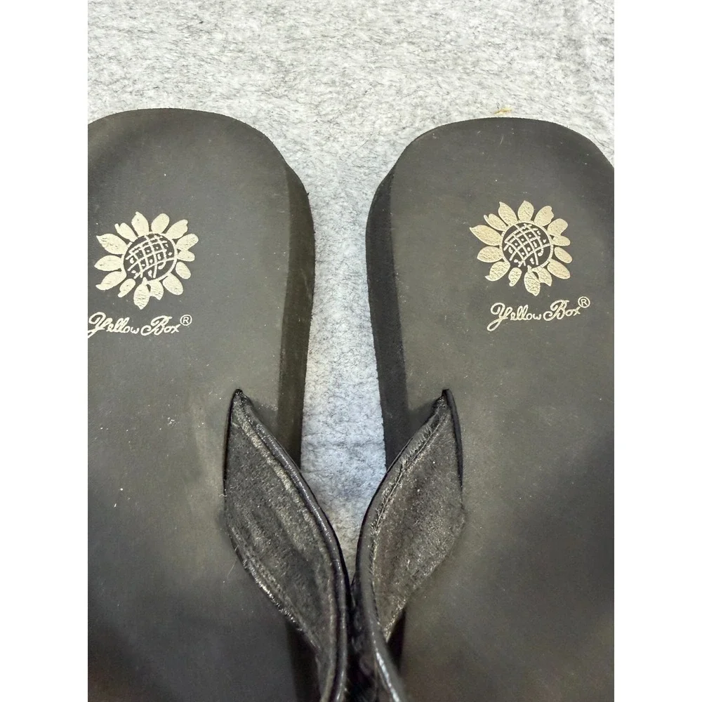 Yellow Box Black Sequin Wedge Flip Flops Women's Size 9 - Picture 3 of 5